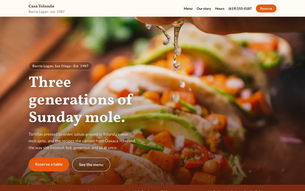 Casa Yolanda — family mexican kitchen website built on FyneSite