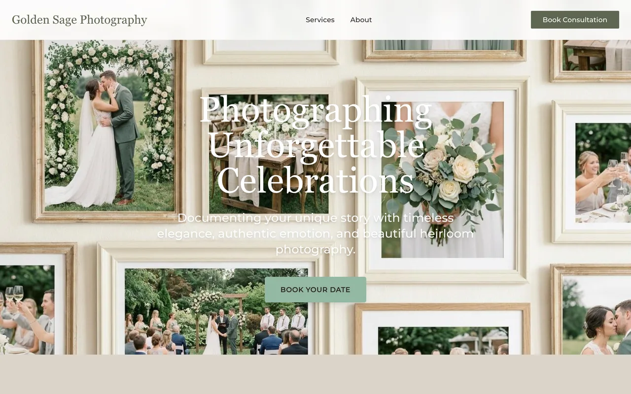 Golden Sage Wedding — wedding planning studio website built on FyneSite