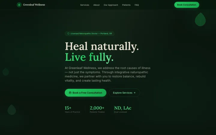 Greenleaf Wellness — holistic health practice website built on FyneSite