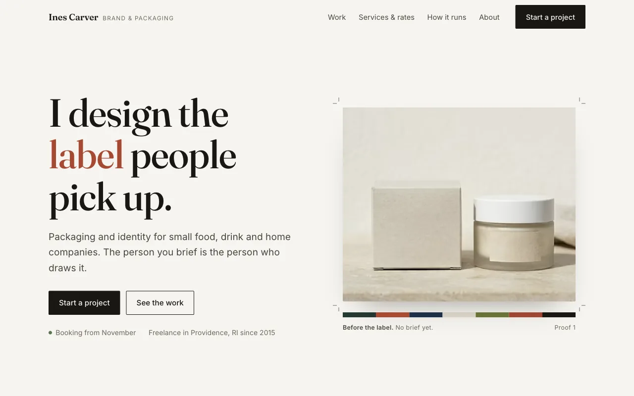 Ines Carver, freelance designer example built on FyneSite