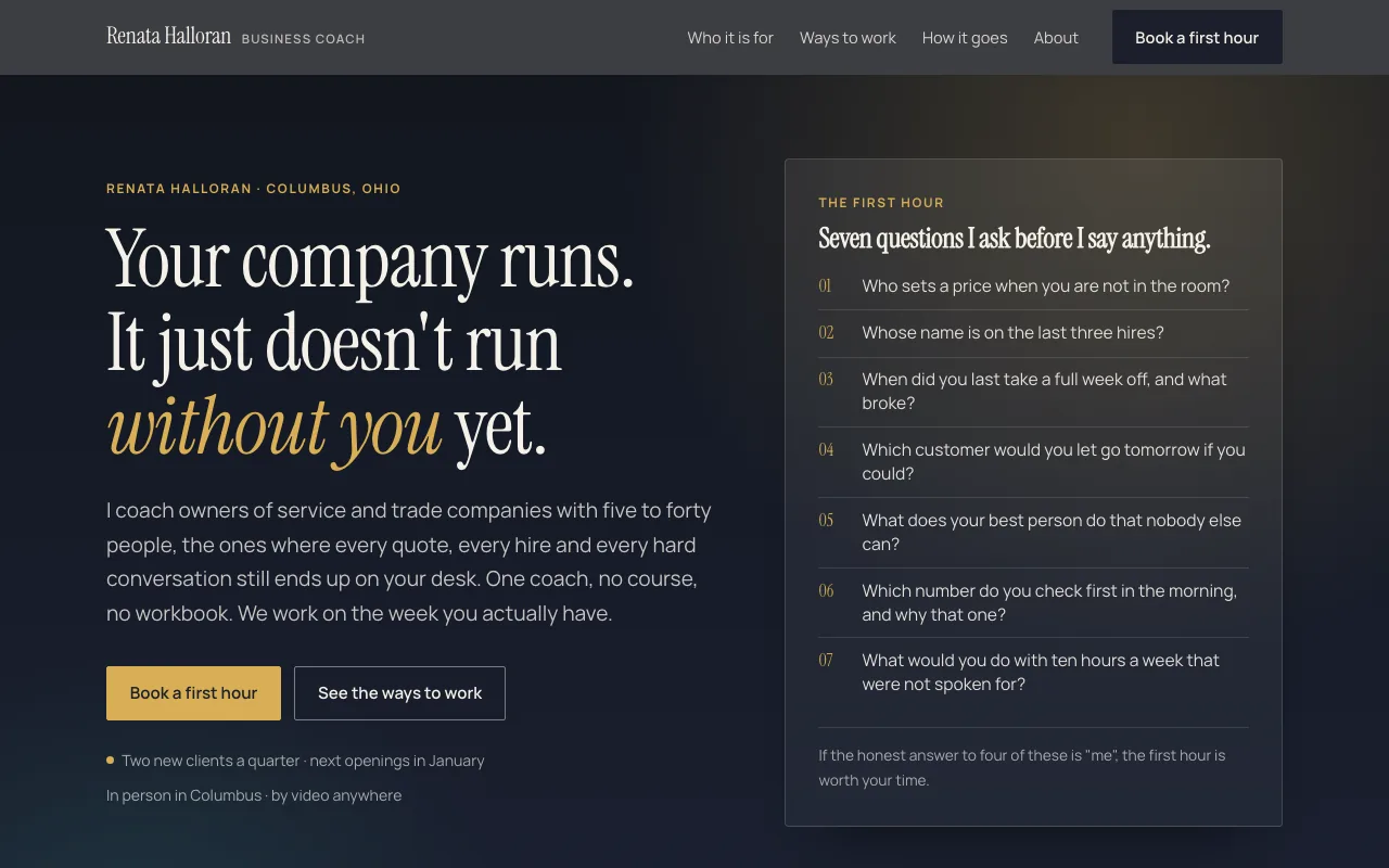 Renata Halloran, business coach example built on FyneSite