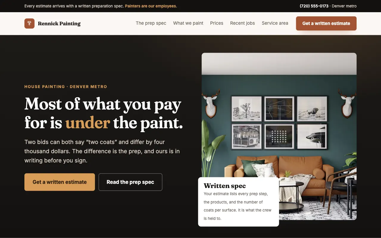 Rennick Painting Co., painting company example built on FyneSite