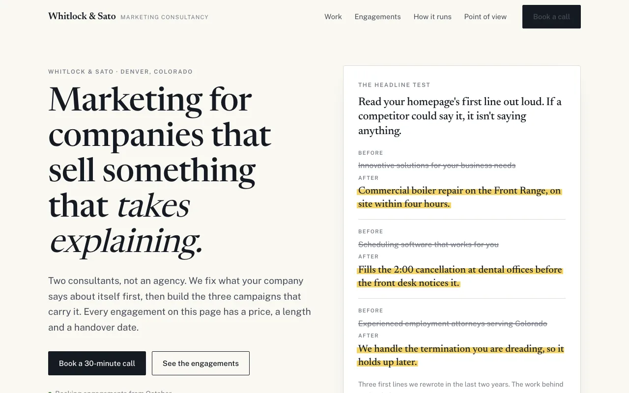 Whitlock & Sato, marketing consultancy example built on FyneSite